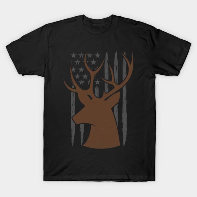 Deer Hunting America Flag Funny Hunting Lover Gift T-Shirt by Tesszero